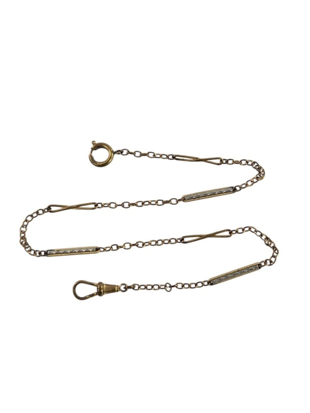 Antique Pocket Watch Chain Brass and Silvertone Metals Bar and Link Radio 12"
